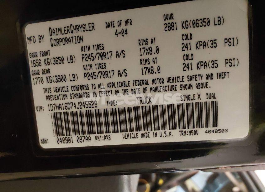 Photo 9 of 2004 Dodge Ram 1500 SLT/LARAMIE (VIN 1D7HA16D74J245528)