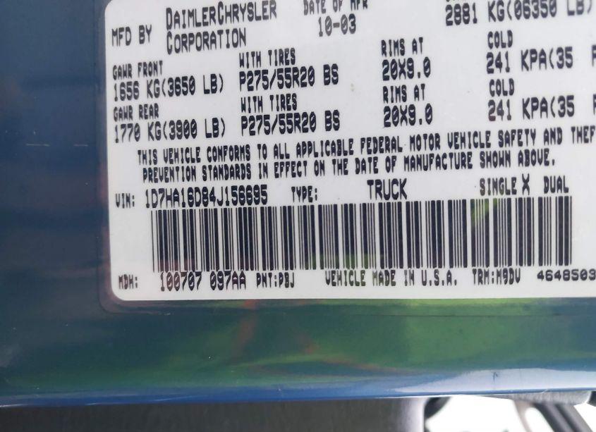 Photo 9 of 2004 Dodge Ram 1500 ST/SLT (VIN 1D7HA16D84J156695)