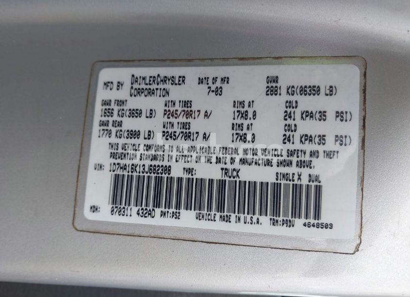 Photo 9 of 2003 Dodge Ram 1500 ST (VIN 1D7HA16K13J682308)