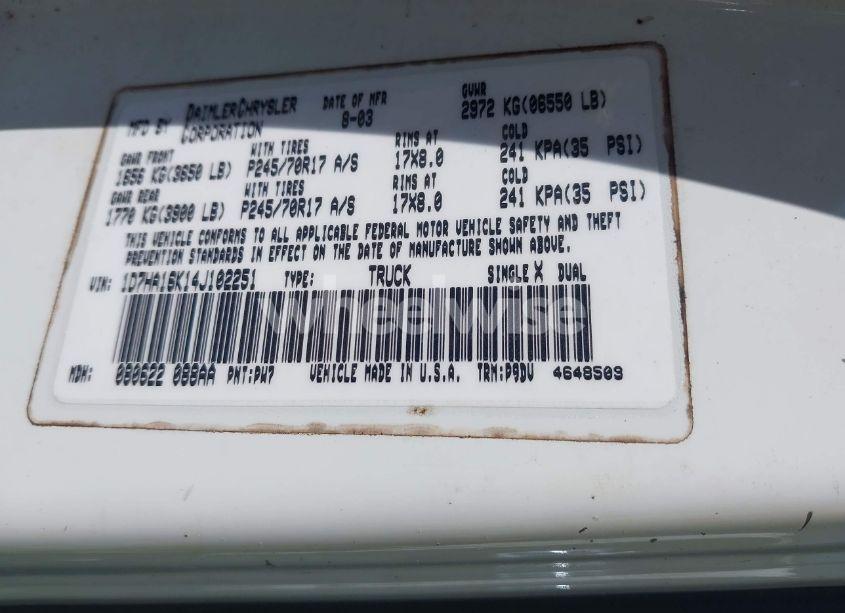 Photo 9 of 2004 Dodge Ram 1500 ST (VIN 1D7HA16K14J102251)