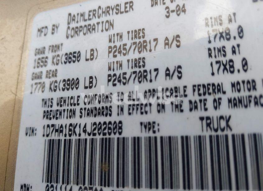 Photo 8 of 2004 Dodge Ram 1500 ST (VIN 1D7HA16K14J202608)