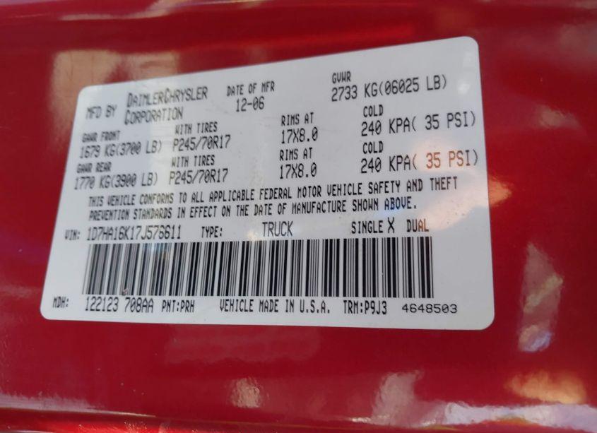 Photo 9 of 2007 Dodge Ram 1500 ST (VIN 1D7HA16K17J576611)