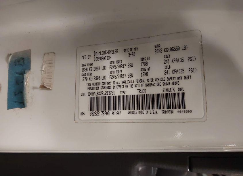 Photo 9 of 2002 Dodge Ram 1500 ST (VIN 1D7HA16K22J213761)