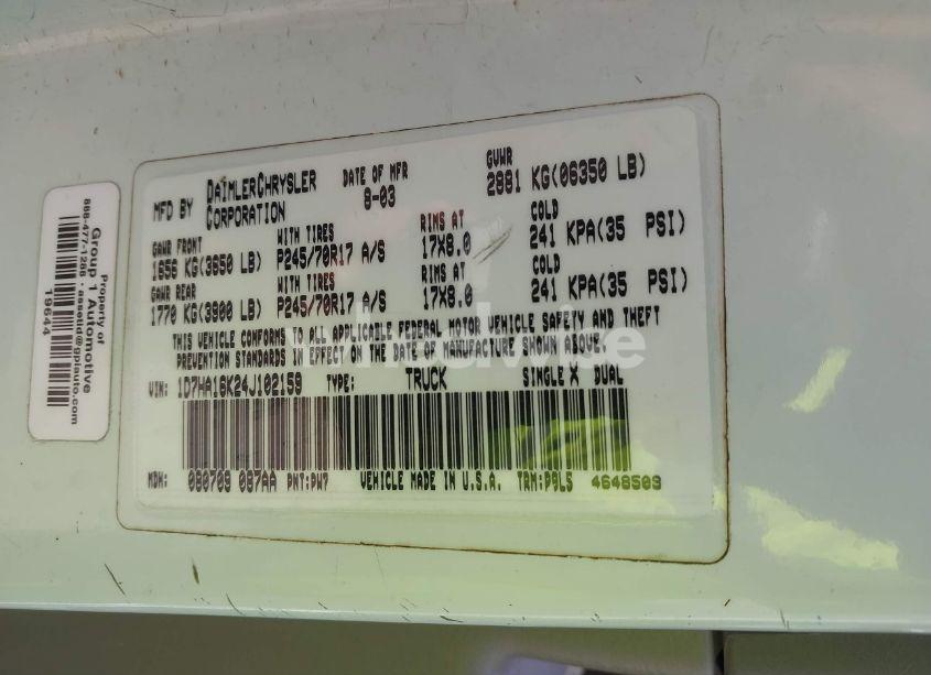 Photo 9 of 2004 Dodge Ram 1500 ST (VIN 1D7HA16K24J102159)