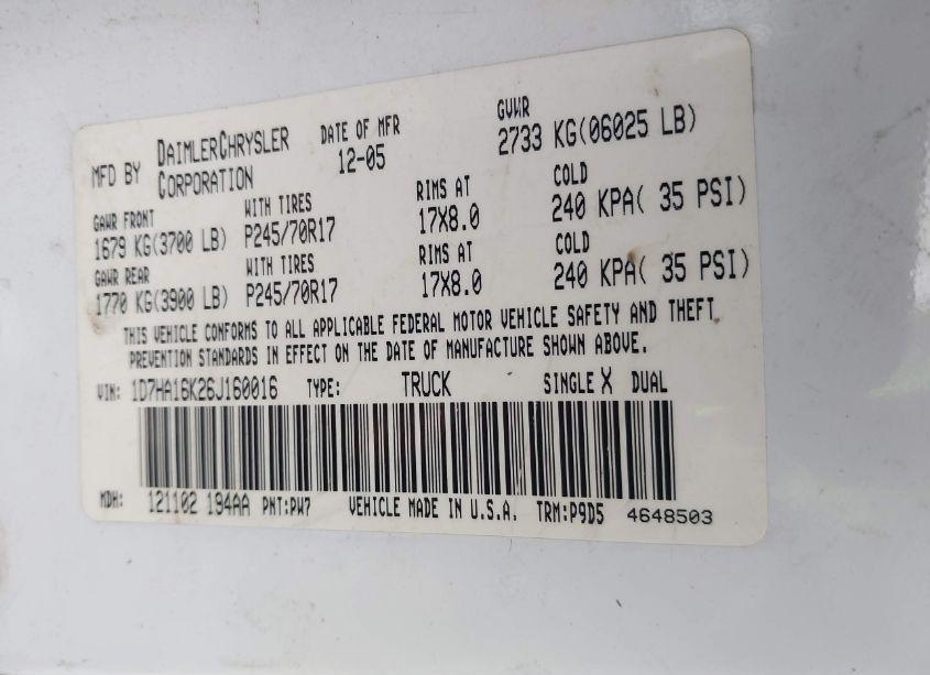 Photo 9 of 2006 Dodge Ram 1500 ST (VIN 1D7HA16K26J160016)