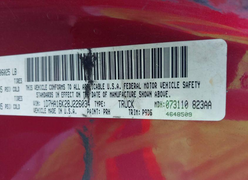 Photo 9 of 2008 Dodge Ram 1500 ST/SXT (VIN 1D7HA16K28J226034)