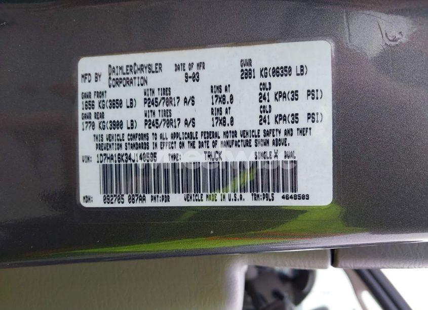 Photo 9 of 2004 Dodge Ram 1500 ST (VIN 1D7HA16K34J140595)