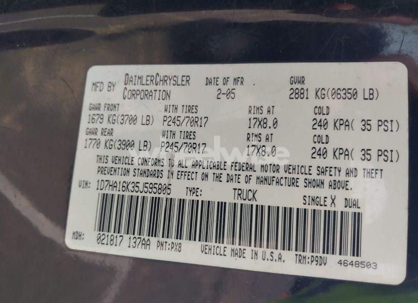 Photo 9 of 2005 Dodge Ram 1500 ST (VIN 1D7HA16K35J595805)