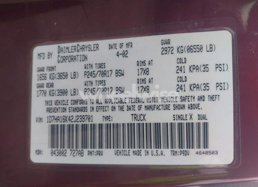 Photo 9 of 2002 Dodge Ram 1500 ST (VIN 1D7HA16K42J239701)