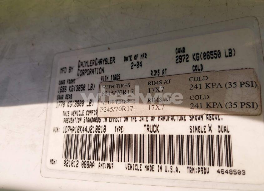 Photo 9 of 2004 Dodge Ram 1500 ST (VIN 1D7HA16K44J218818)