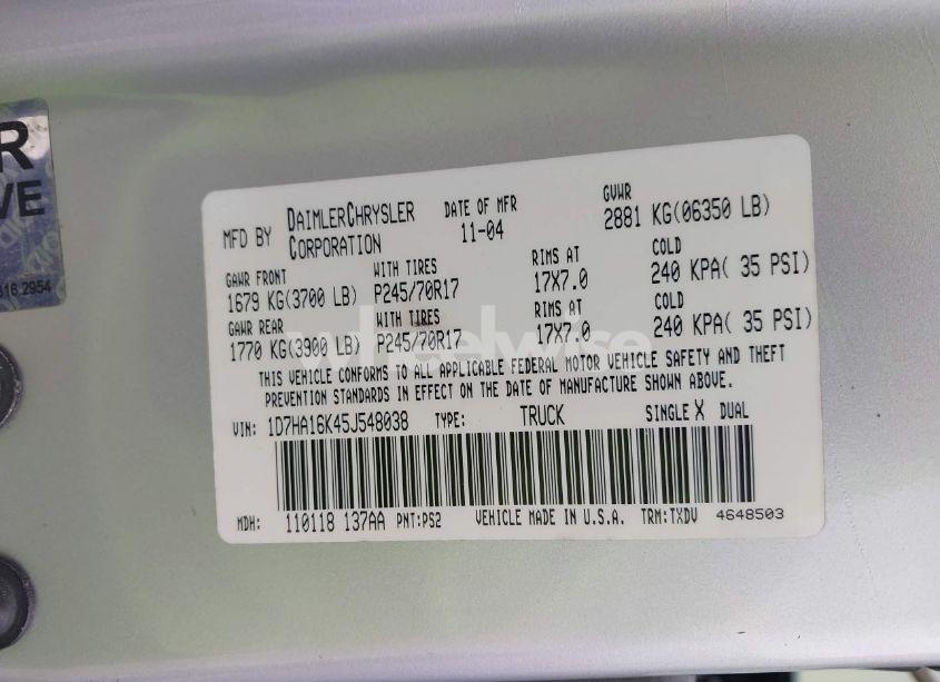 Photo 9 of 2005 Dodge Ram 1500 ST (VIN 1D7HA16K45J548038)