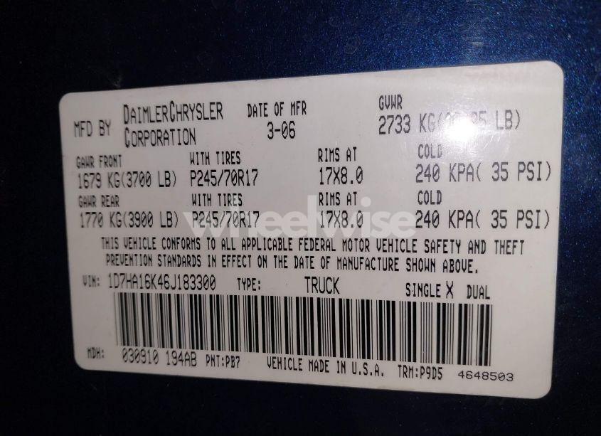 Photo 9 of 2006 Dodge Ram 1500 ST (VIN 1D7HA16K46J183300)