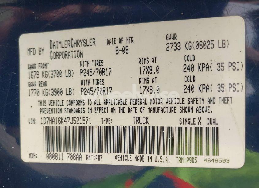 Photo 9 of 2007 Dodge Ram 1500 ST (VIN 1D7HA16K47J521571)