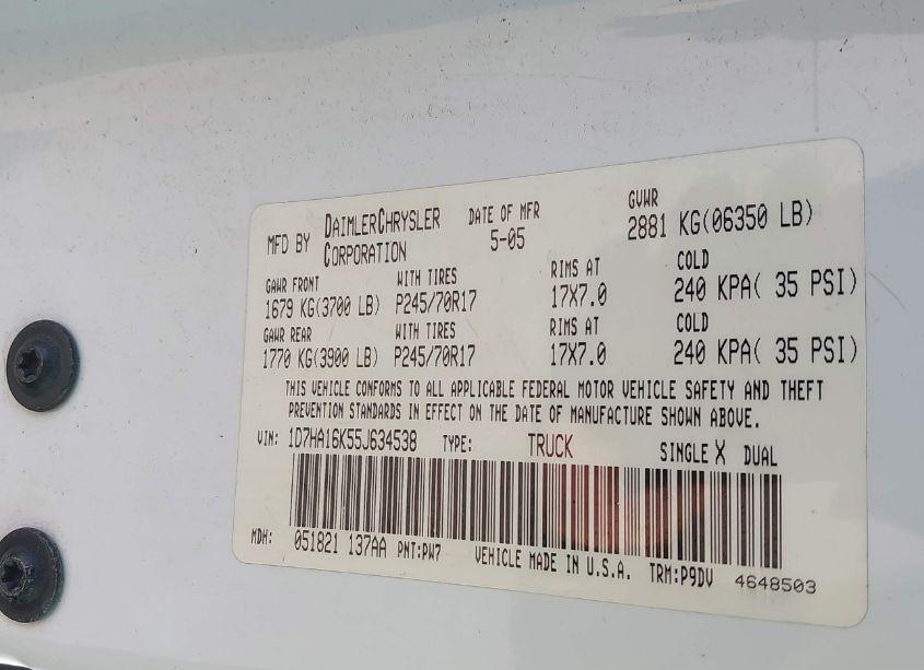 Photo 9 of 2005 Dodge Ram 1500 ST (VIN 1D7HA16K55J634538)