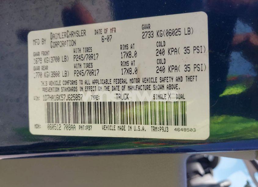 Photo 9 of 2007 Dodge Ram 1500 ST (VIN 1D7HA16K57J625857)