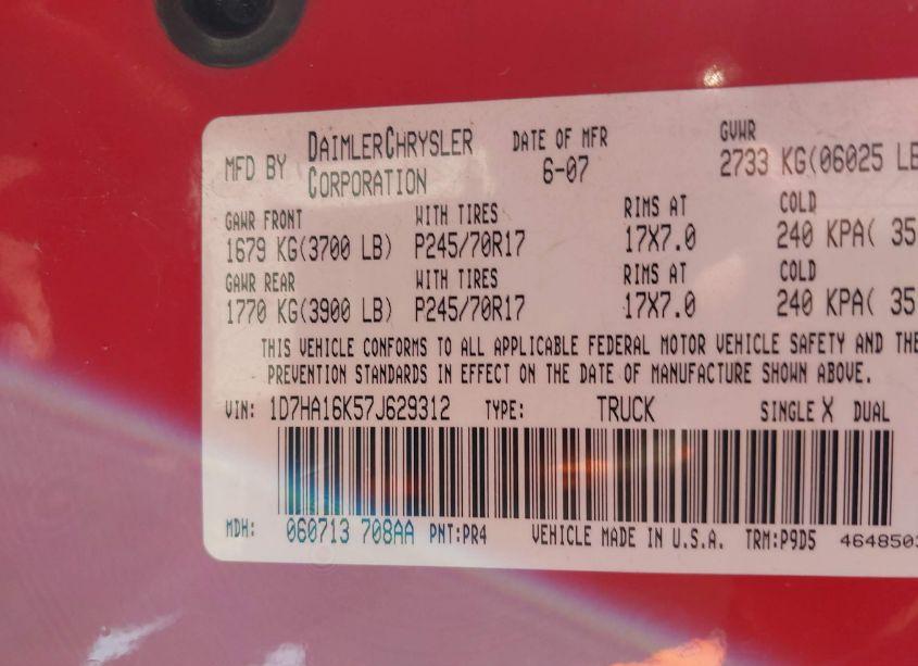 Photo 9 of 2007 Dodge Ram 1500 ST (VIN 1D7HA16K57J629312)