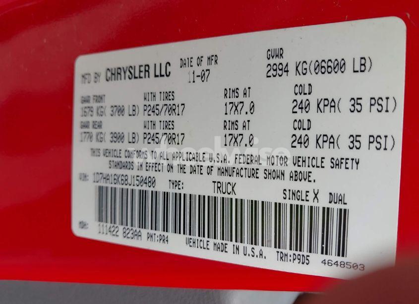 Photo 9 of 2008 Dodge Ram 1500 ST/SXT (VIN 1D7HA16K68J150480)