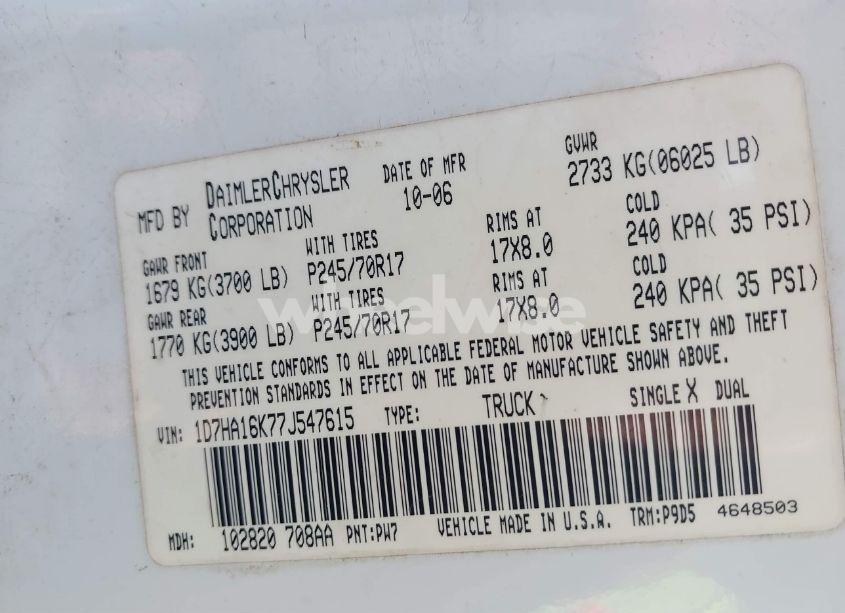 Photo 9 of 2007 Dodge Ram 1500 ST (VIN 1D7HA16K77J547615)