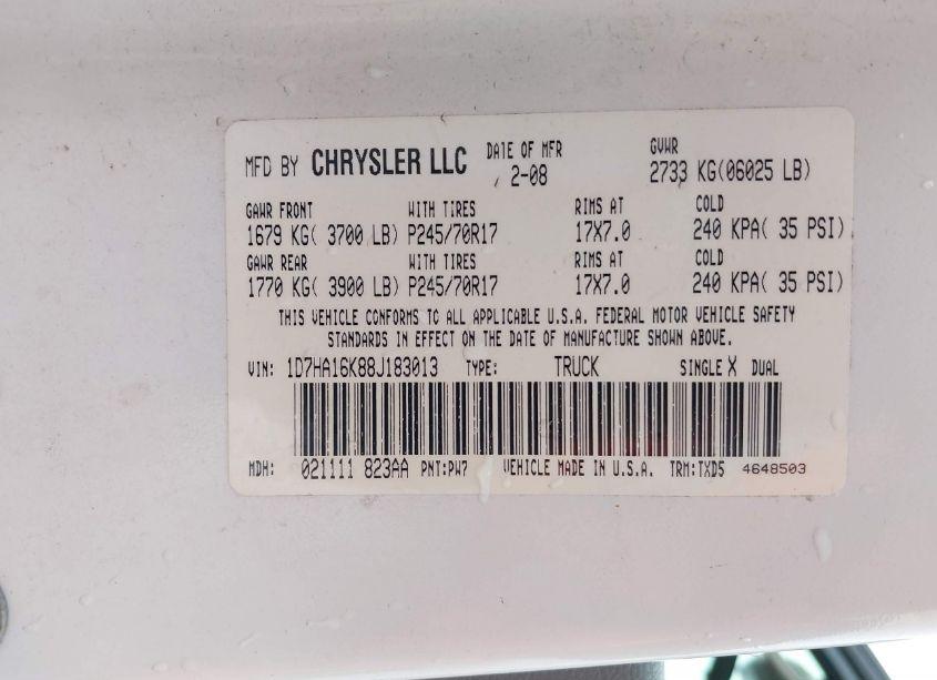 Photo 9 of 2008 Dodge Ram 1500 ST/SXT (VIN 1D7HA16K88J183013)