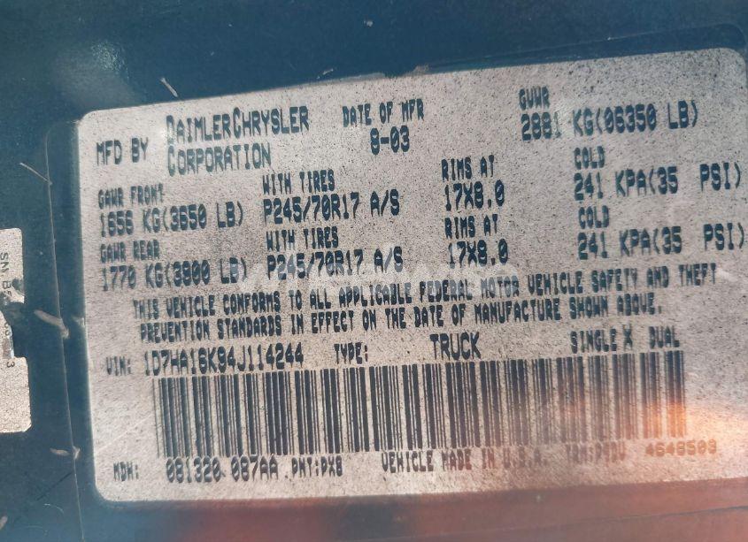 Photo 9 of 2004 Dodge Ram 1500 ST (VIN 1D7HA16K94J114244)