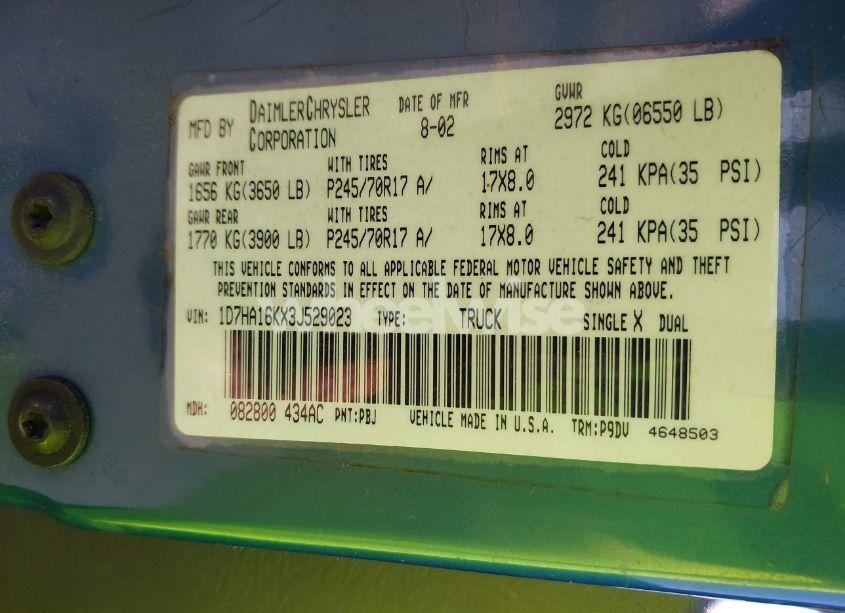 Photo 9 of 2003 Dodge Ram 1500 ST (VIN 1D7HA16KX3J529023)