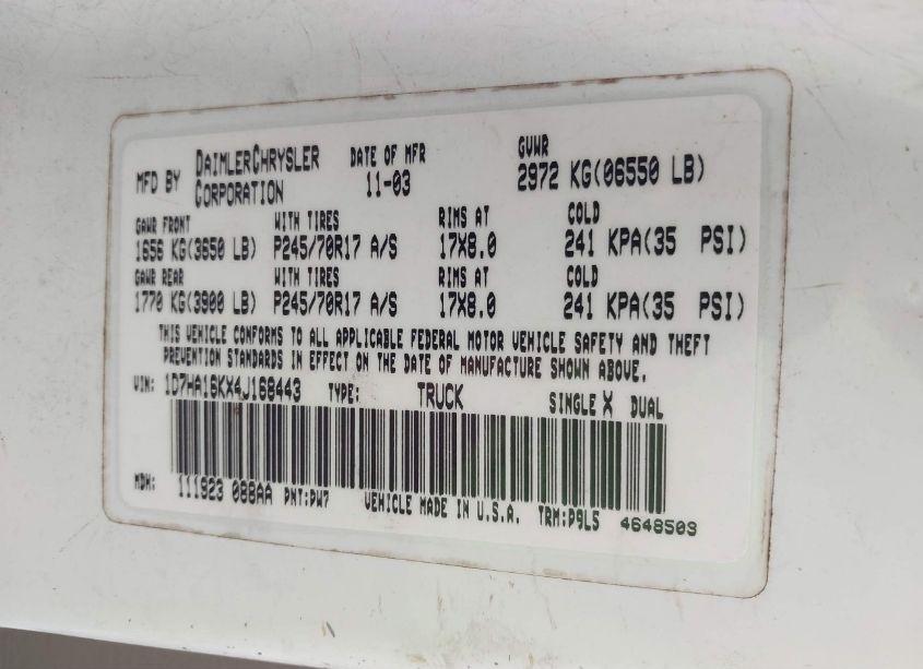 Photo 9 of 2004 Dodge Ram 1500 ST (VIN 1D7HA16KX4J168443)