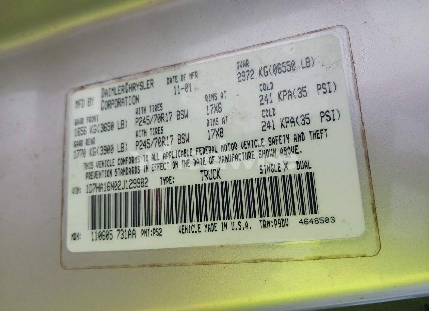 Photo 9 of 2002 Dodge Ram 1500 ST (VIN 1D7HA16N02J129982)