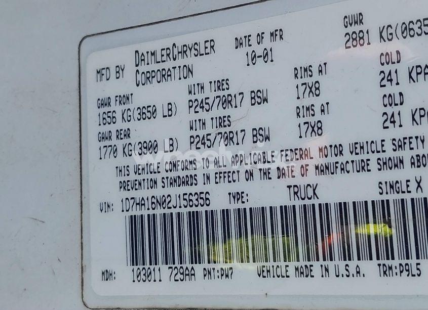 Photo 9 of 2002 Dodge Ram 1500 ST (VIN 1D7HA16N02J156356)