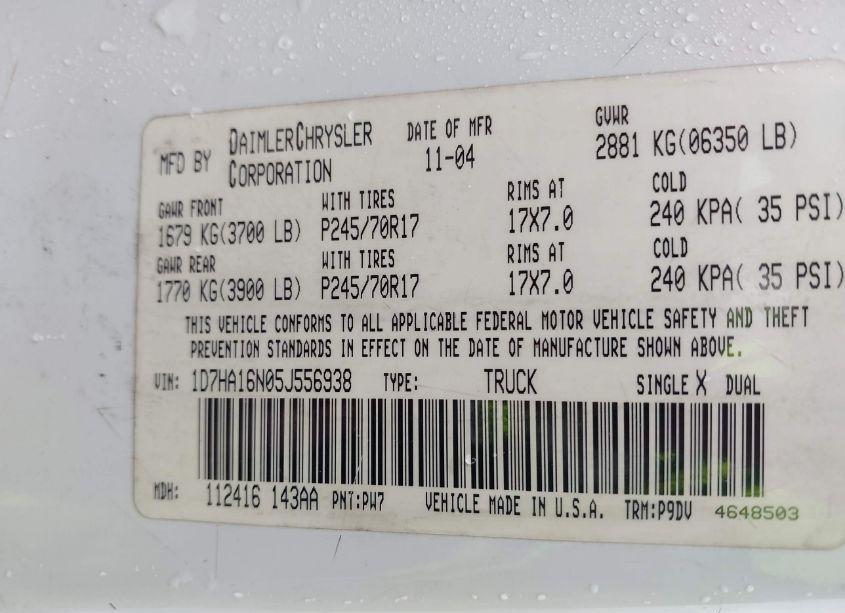 Photo 9 of 2005 Dodge Ram 1500 ST (VIN 1D7HA16N05J556938)