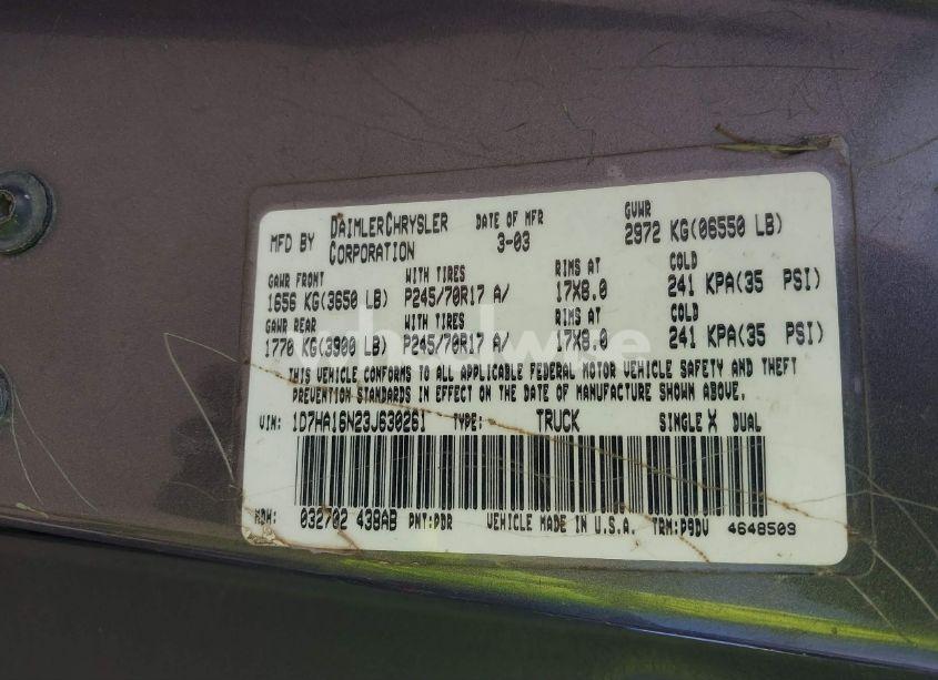 Photo 9 of 2003 Dodge Ram 1500 SLT/LARAMIE/ST (VIN 1D7HA16N23J630261)