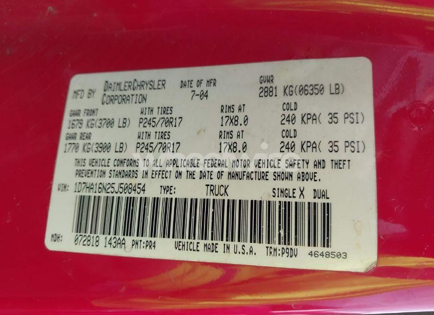 Photo 9 of 2005 Dodge Ram 1500 ST (VIN 1D7HA16N25J508454)