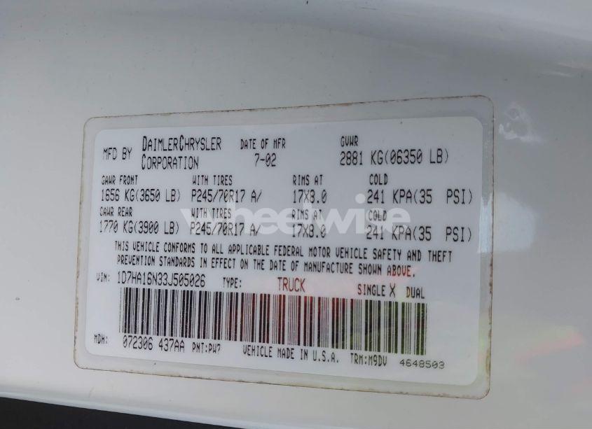 Photo 9 of 2003 Dodge Ram 1500 SLT/LARAMIE/ST (VIN 1D7HA16N33J505026)