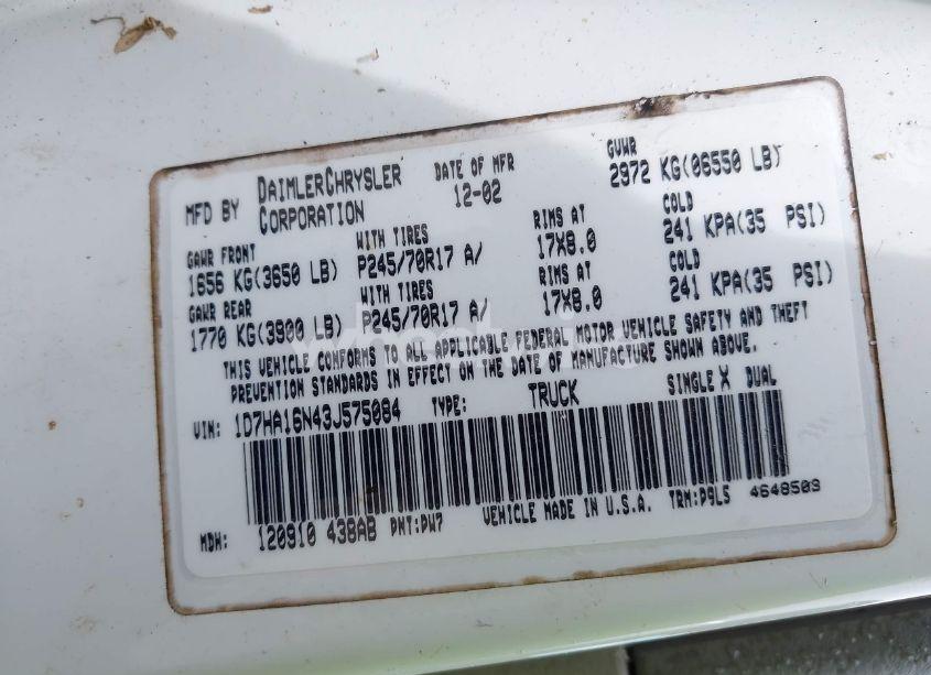 Photo 9 of 2003 Dodge Ram 1500 SLT/LARAMIE/ST (VIN 1D7HA16N43J575084)