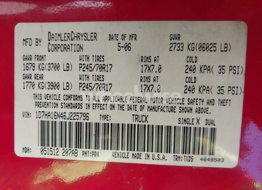 Photo 9 of 2006 Dodge Ram 1500 ST (VIN 1D7HA16N46J225796)