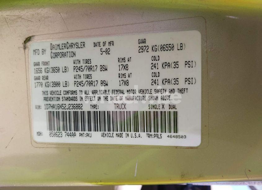 Photo 9 of 2002 Dodge Ram 1500 ST (VIN 1D7HA16N52J236882)