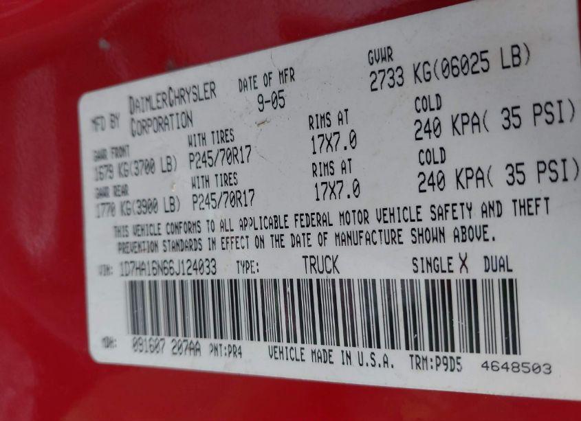 Photo 9 of 2006 Dodge Ram 1500 ST (VIN 1D7HA16N66J124033)