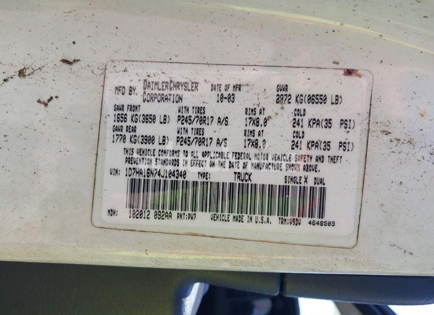 Photo 9 of 2004 Dodge Ram 1500 SLT/LARAMIE (VIN 1D7HA16N74J104340)