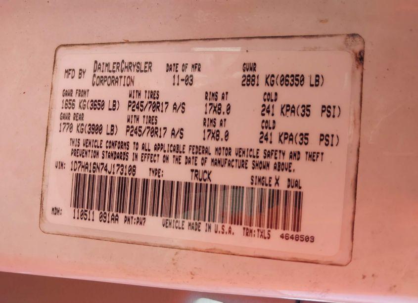 Photo 9 of 2004 Dodge Ram 1500 ST (VIN 1D7HA16N74J173108)