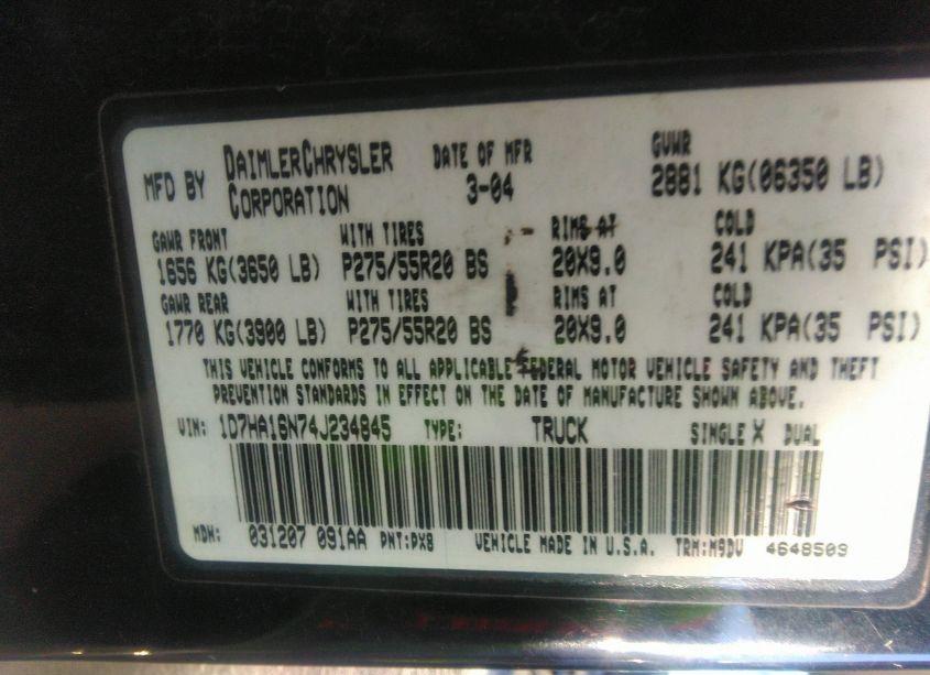 Photo 9 of 2004 Dodge Ram 1500 SLT/LARAMIE (VIN 1D7HA16N74J234845)