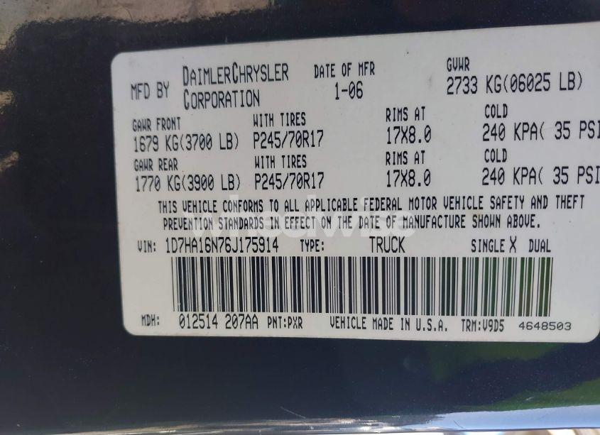 Photo 9 of 2006 Dodge Ram 1500 SLT (VIN 1D7HA16N76J175914)