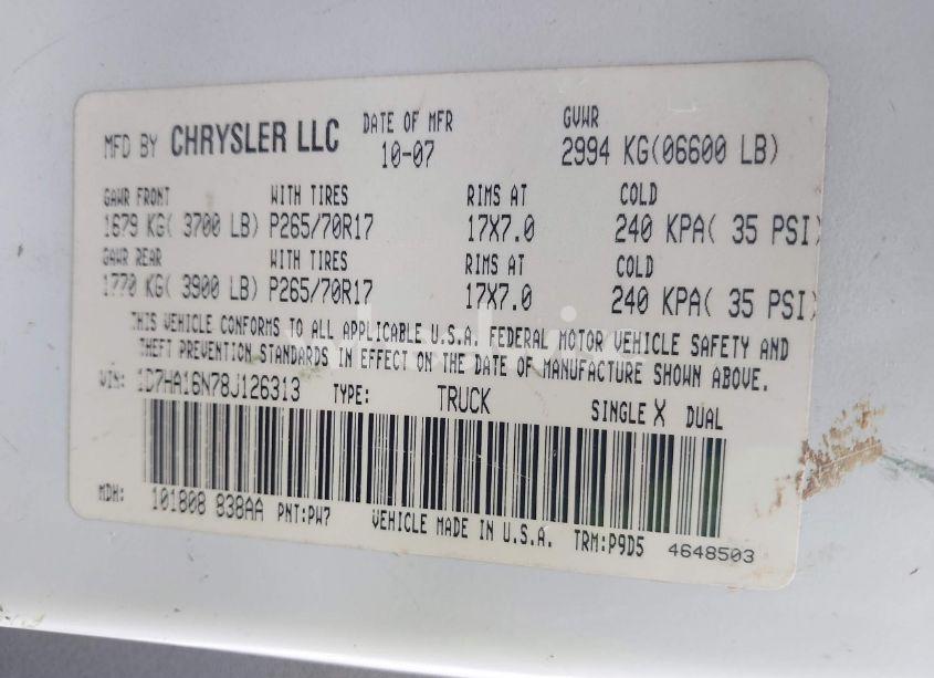 Photo 9 of 2008 Dodge Ram 1500 ST/SXT (VIN 1D7HA16N78J126313)