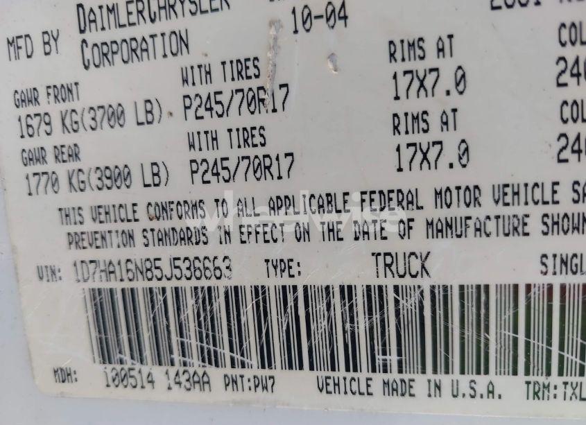 Photo 9 of 2005 Dodge Ram 1500 ST (VIN 1D7HA16N85J536663)