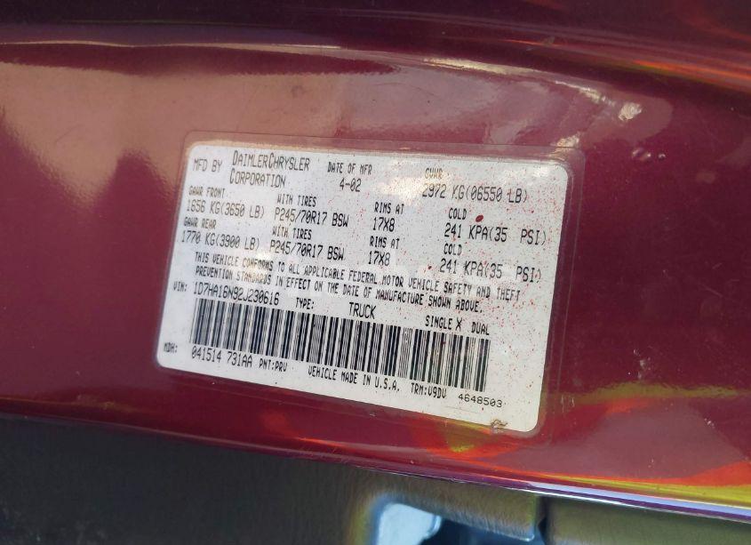 Photo 9 of 2002 Dodge Ram 1500 ST (VIN 1D7HA16N92J230616)