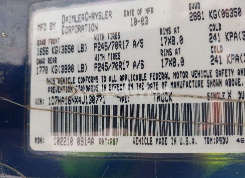 Photo 9 of 2004 Dodge Ram 1500 ST (VIN 1D7HA16NX4J130771)