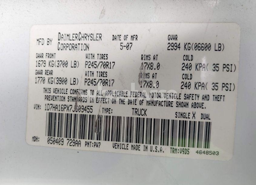 Photo 9 of 2007 Dodge Ram 1500 SLT (VIN 1D7HA16PX7J609455)