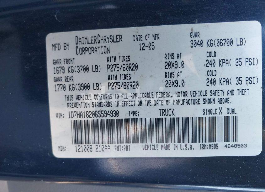 Photo 9 of 2006 Dodge Ram 1500 SLT (VIN 1D7HA18206S594930)