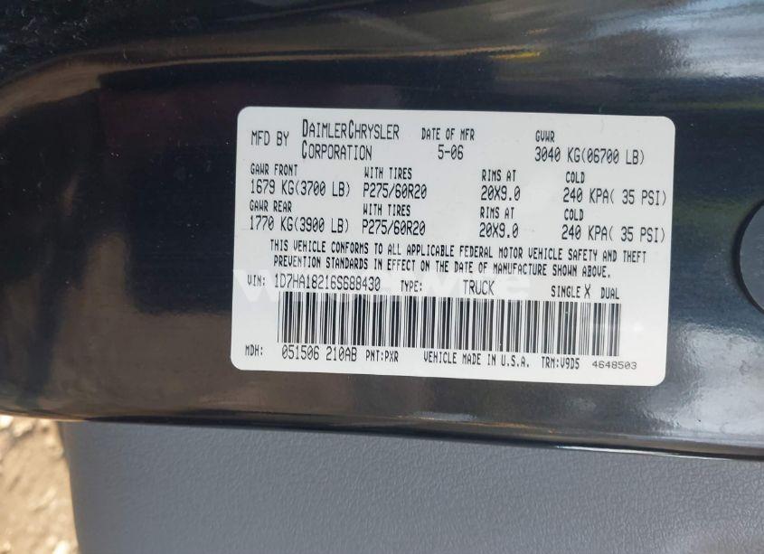 Photo 9 of 2006 Dodge Ram 1500 SLT (VIN 1D7HA18216S688430)
