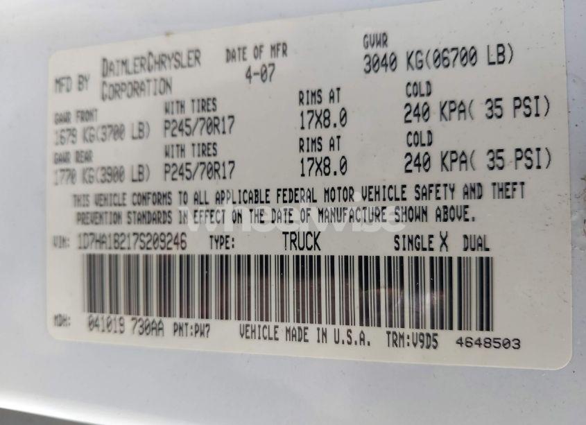 Photo 9 of 2007 Dodge Ram 1500 SLT (VIN 1D7HA18217S209246)