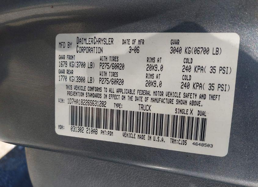 Photo 9 of 2006 Dodge Ram 1500 SLT (VIN 1D7HA18226S631282)