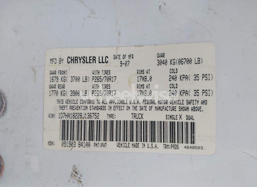 Photo 9 of 2008 Dodge Ram 1500 SLT (VIN 1D7HA18228J136752)